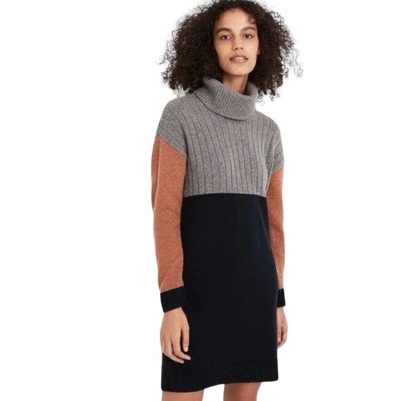 Madewell Color Block Turtleneck Sweater Mini Dress, NWT, Navy Gray, XS - Picture 1 of 8
